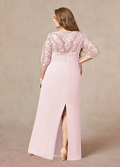 Azazie Joan Abiti per la Madre della Sposa Abito Tubino in Chiffon con Scollo a V in Pizzo Rosa Rossore image7