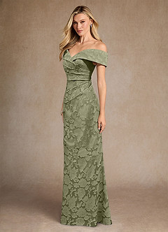 Azazie Canton Klänningar till brudens mor Klä Sjöjungfru i Blommig Utbrändhet Av axeln Pistasch image2