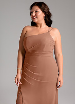 Azazie Eren Robes de demoiselle d'honneur Robe Fourreau en Mousseline de soie Ue épaule Bronze image13