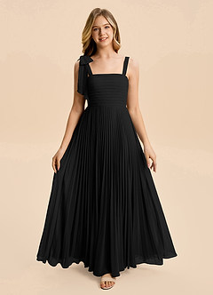 Azazie Rudy Junior Vestido de Negro de Gasa de Corte en A con Plisado image1