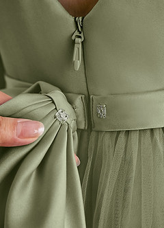 Azazie Suzy Robe Demoiselle D'honneur Fillette Robe Trapèze en Tulle avec manches Pistache image6