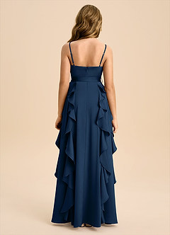 Azazie Peyton Junior Dark Navy A-Line Pleated Stretch Satin Dress image2