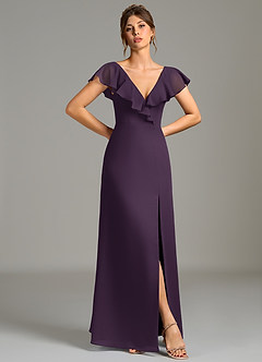 Azazie Kimmy Bridesmaid Dresses Plum A-Line Ruched Chiffon Dress image3