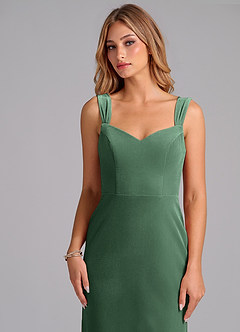 Azazie Denice Bridesmaid Dresses Eucalyptus Sheath Pleated Velvet Dress image6