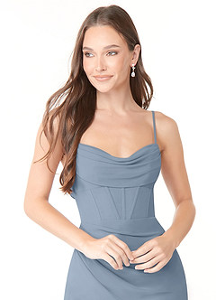 Azazie Mai Bridesmaid Dresses Dusty Blue Sheath Pleated Chiffon Dress image5