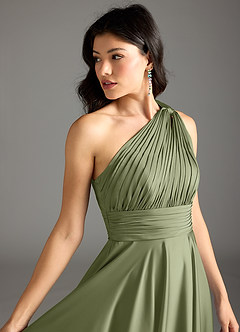 Azazie Charlize Bridesmaid Dresses Garden Sage A-Line One Shoulder Stretch Satin Dress image7