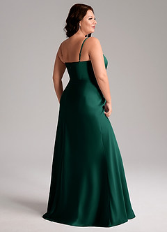 Azazie Lidia Bridesmaid Dresses Emerald Mermaid Side Slit Stretch Satin Dress image6