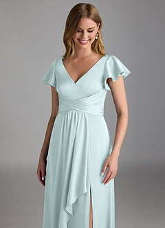 Azazie Omari Robes de demoiselle d'honneur Robe Trapèze en Satin extensible Verre De Mer image4