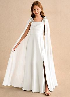 Azazie Rosita Junior Formal Blumenmädchenkleider A-Linie Plissee Matte Satin Kleid Elfenbein image1