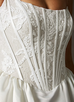 Azazie Barica Wedding Dresses Diamond White A-Line Strapless Lace Dress image7