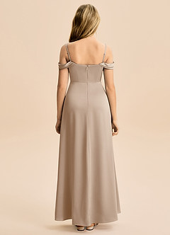 Azazie Lettie Junior Taupe A-Line Off the Shoulder Stretch Satin Dress image3