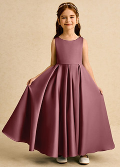 Azazie Pepper vestidos de niña de las flores Vestido de Rosa Del Desierto de Satin Mate de Corte En A con Plisado image3