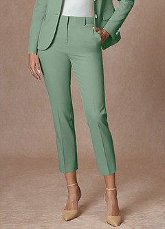 Whitney Matcha Pantalon habillé court performant en tissage raffiné