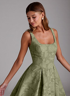 Azazie Amalie Vestidos de damas de honor Vestido de Pistacho de Devorado Floral de Corte en A con Plisado image5