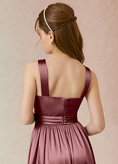 Azazie Jiya Junior Robe Trapèze en Satiné métallisé Plissée Mauve Vintage image4