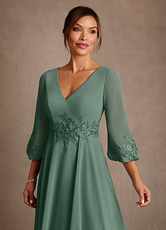 Azazie Ana Mother of the Bride Dresses Eucalyptus A-Line Lace Chiffon Dress image5