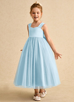 Azazie Chickadee Flower Girl Dresses Sky Blue Ball-Gown Sweetheart Neckline Matte Satin Dress image2