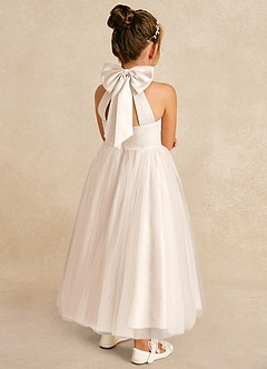 Azazie Bev Robe Demoiselle D'honneur Fillette Robe Trapèze en Tulle Convertible Albâtre Blanc image6