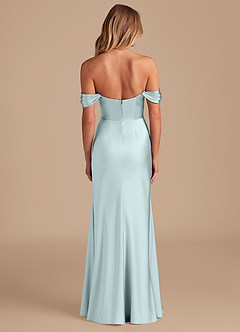Azazie Saige Bridesmaid Dresses Mist A-Line Off the Shoulder Metallic Satin Convertible Dress image4