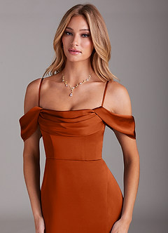 Azazie Saige 신부 들러리 드레스 인어 오프 더 숄더 스트레치 새틴 발목 길이 드레스 image2