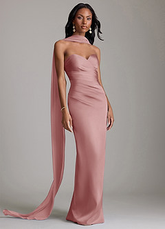 Azazie Sonora Suknie dla druhen Osłona Bez ramiączek Satyna elastyczna Do ziemi Sukienka image9