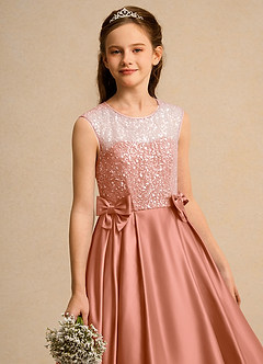 Azazie Candy Girl Jurken voor bloemenmeisjes Baljurk Jurk van Mat Satijn Boog Meer Gesneden image2