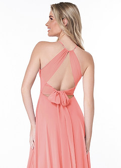 Azazie Evalleen Bridesmaid Dresses Coral A-Line Pleated Chiffon Dress image3