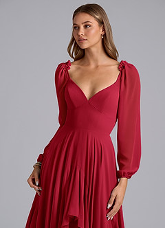 Azazie Karan Bridesmaid Dresses Scarlet A-Line Long Sleeve Chiffon Dress image6