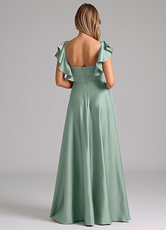 Azazie Leilani Bridesmaid Dresses Agave A-Line Ruched Stretch Satin Dress image2