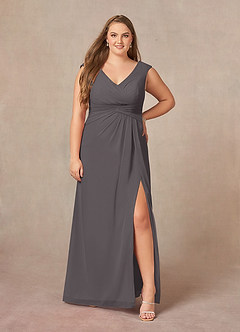Azazie Sally Abiti per la Madre della Sposa Abito A-Line in Chiffon con Scollo a V a Pieghe Grigio Acciaio image6