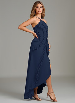 Azazie Yelena Bridesmaid Dresses Dark Navy A-Line Ruched Chiffon Dress image4