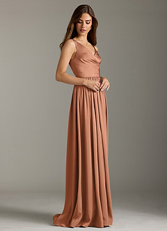 Azazie Keyla Robes de demoiselle d'honneur Robe Trapèze en Satin extensible Plissée Bronze image5