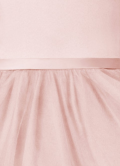 Azazie Marybell Flower Girl Dresses Blushing Pink A-Line Bow Tulle Dress image4