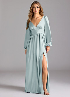 Azazie Norah Robes de demoiselle d'honneur Robe Trapèze en Satin extensible Brume image1