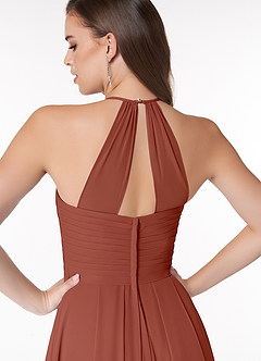 Azazie Ginger Robes de demoiselle d'honneur Robe Trapèze en Mousseline de soie Dos nu plissé Auburn image3