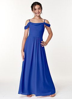 Azazie Alivia Junior Royal Blue A-Line Off the Shoulder Chiffon Dress image1