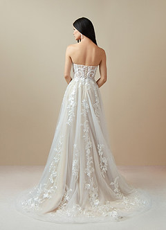 Azazie Aurorie Wedding Dresses Diamond White Nude A-Line Sequins Tulle Dress image2