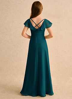 Azazie Nari Girls Formal Flower Girl Dresses Pine A-Line with Sleeves Chiffon Dress image2