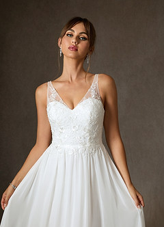 Azazie Carmella Vestidos de novia Vestido de Diamante Blanco de Gasa de Corte en A con Lentejuela image3