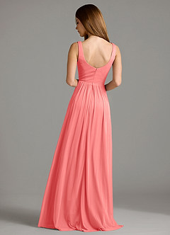 Azazie Keyla Bridesmaid Dresses Coral A-Line Pleated Mesh Dress image2