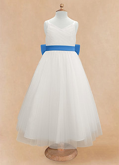 Azazie Lea Flower Girl Dresses Blue Jay A-Line Spaghetti Strap Tulle Dress image6