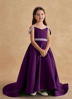 Azazie Jodi Flower Girl Dresses Grape A-Line Matte Satin Dress image4