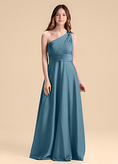 Azazie Charlize Junior Bermuda A-Line Pleated Stretch Satin Dress image1