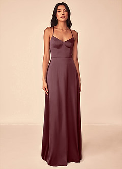 Azazie Mei Bridesmaid Dresses Sangria A-Line V-Neck Stretch Satin Dress image1