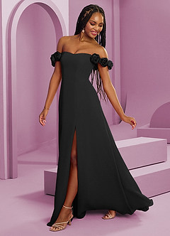 Barbie ♥ Azazie Jurken voor bruidsmeisjes Converteerbaar Jurk van Chiffon met A-Lijn Off the Shoulder Zwart image7
