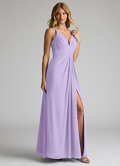 Azazie Maren Allure Bridesmaid Dresses Lilac A-Line V-Neck Lace Chiffon Dress image3