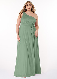 Azazie Brooke Bridesmaid Dresses Matcha A-Line One Shoulder Mesh Dress image6
