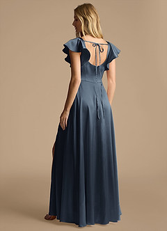 Azazie Bondi Bridesmaid Dresses Dark Navy A-Line Bow Metallic Satin Dress image3