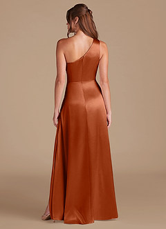 Azazie Brooke At-home Try On Dresses Auburn A-Line One Shoulder Metallic Satin Dress image7