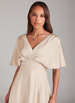 Azazie Pamela Bridesmaid Dresses White Alabaster A-Line Pleated Stretch Satin Dress image5